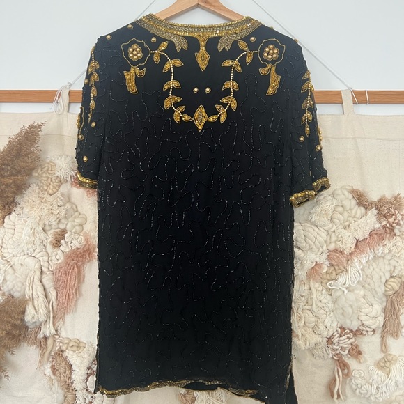 Vintage black and gold short sleeves sequins top - Picture 3 of 5